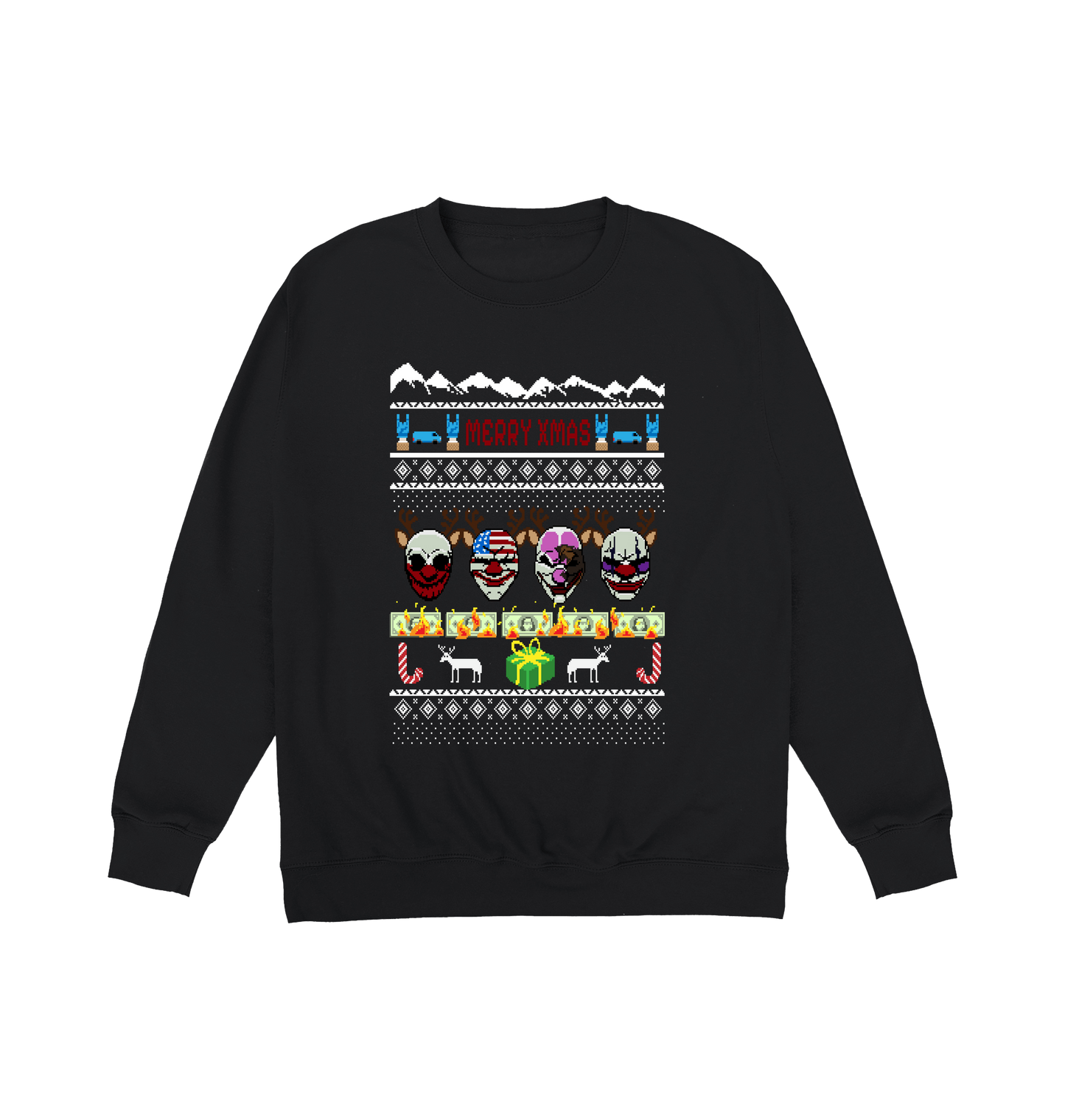 Jet Black Printed Sweater Front